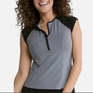 SPANX Women's Cap Sleeve UPF 50+ Shirt Large Gray Black